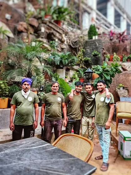 The mandatory wrap-up photo with our smiling team after finishing another restaurant project. We are so proud of our crew who work tirelessly to bring our green designs to life, site after site.