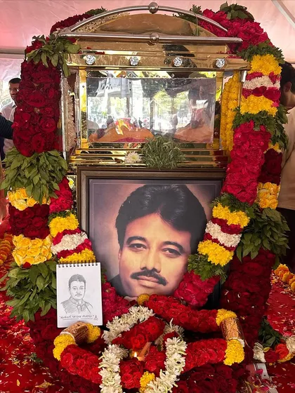 A heartfelt tribute to the late actor Chiranjeevi Sarja, with my sketch placed at his memorial.