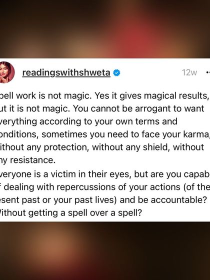 A screenshot of my post explaining that spellwork is not magic, though it gives magical results. You cannot be arrogant and expect to bypass your karma. You must be accountable for your actions and ready to face the repercussions.