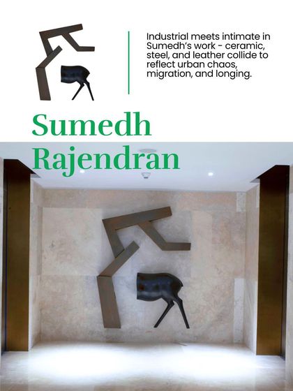 Another view of Sumedh Rajendran's work, where industrial meets intimate. The ceramic, steel, and leather collide to reflect urban chaos and longing.