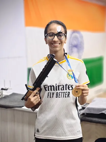The result of hard work and dedication. Here is my student Veyanka Daga, all smiles after winning a Gold Medal at the MAGC State Level Competition. This is the champion mindset in action.