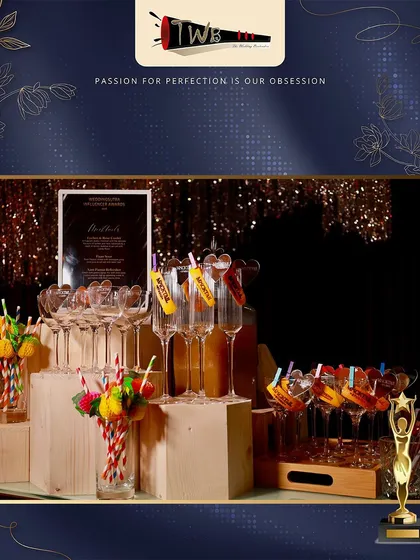 A vibrant and colorful mocktail station set up for the WeddingSutra Influencer Awards.