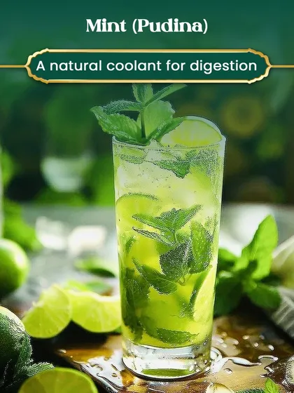 Mint, or Pudina, is a natural coolant that is excellent for digestion. Adding it to your water or meals during the summer helps soothe the stomach and provides a refreshing, cooling effect on the body.