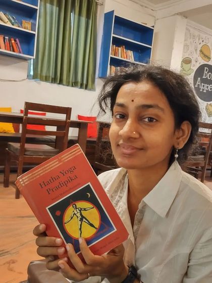 Motivation can be found in unexpected places. While waiting in a cafe in Rishikesh, I found a copy of the Hatha Yoga Pradipika. It was a beautiful reminder to not skip my practices, even while traveling.