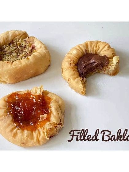 Another take on Baklava, this time as filled cups. I shape the filo pastry into little nests and fill them with different flavours like classic nut, chocolate, or fruit jam.