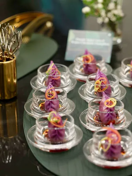 The star of any gathering. Our Purple Skin Corn & Water Chestnut Dumplings are as beautiful as they are delicious, with a vibrant hue and a rich, briny flavour.