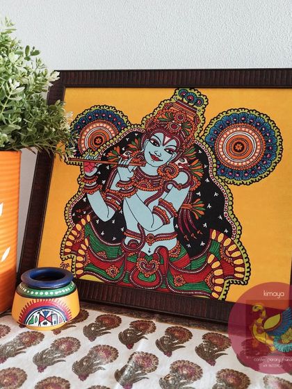 This is a revival of an old classic Venugopala painting from 2013. The intricate work was a challenge, but the joy of seeing the finished 14x12 inch piece, which was immediately booked by a loyal client, made it all worthwhile.