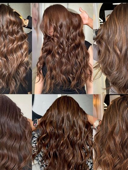 Serving chocolatey goodness, one strand at a time. This collage shows various rich brunette looks I've created.
