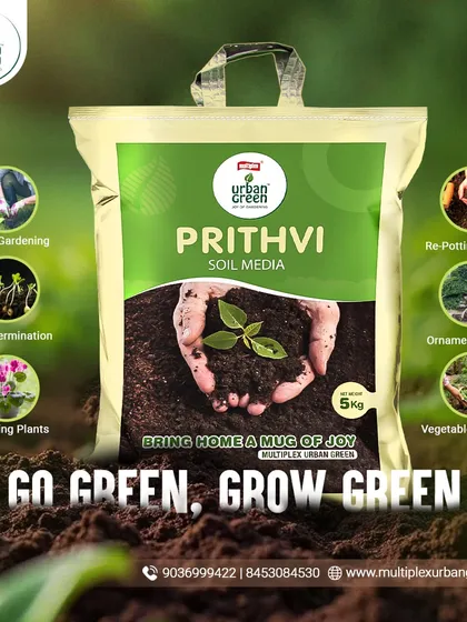 The foundation of any great garden is healthy soil. Our Prithvi Soil Media is a certified organic, nutrient-rich potting mix designed for all types of gardening, from seed germination and flowering plants to growing your own vegetables at home.