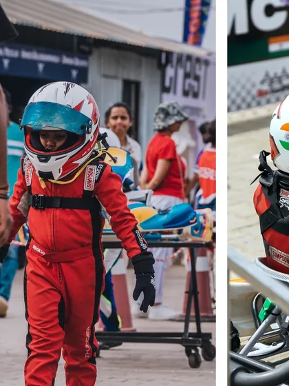 A collage showing our Micro driver on and off the track.