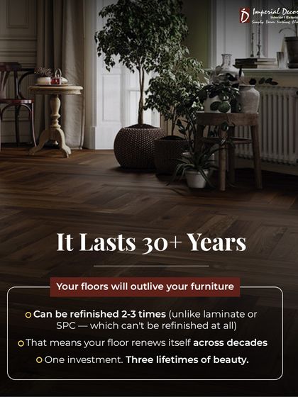 An investment in our engineered wood flooring is an investment for decades. It is so durable that it will likely outlive your furniture. Unlike laminate or SPC, it can be refinished two to three times over its 30-plus year lifespan. This means you get one floor with three lifetimes of beauty.