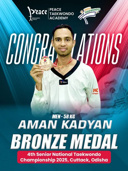 Aman Kadyan secures a Bronze medal at the Senior National Taekwondo Championship, adding to our academy's impressive medal tally.