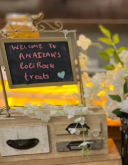 A welcome sign for 'Anaizah's Lolirock Treats'. Personalization is a special touch I add to make the birthday child feel extra special on their big day.