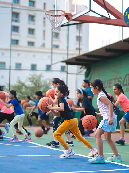 The court is on fire with the passion and intensity of our young athletes. This group drill shows the energy and teamwork that defines our basketball sessions.