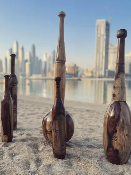 Our equipment on the beach in Dubai, with the modern skyline in the background. This shows our mission: taking a thousand-year-old tradition and making it global.