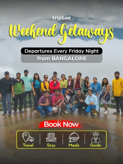 A general "Weekend Getaways" poster showing a happy group, with a clear "Book Now" call to action.