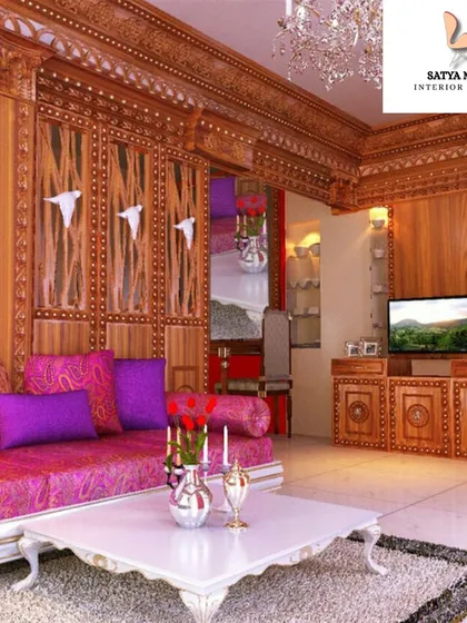 I love weaving traditional Indian artistry into my designs. This living space is a celebration of heritage, featuring intricate woodwork, vibrant textiles, and classic motifs to create a home that is rich in culture and timeless elegance.