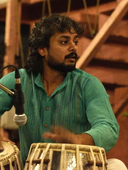 Another shot of me playing tabla during a performance at The Courtyard.