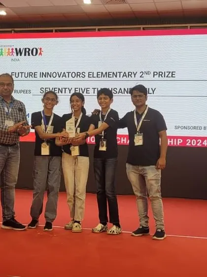 Our students don't just learn robotics; they become champions. We are incredibly proud of our team for winning the silver medal and a cash prize at the WRO National Championship, competing against 400 teams from across India.