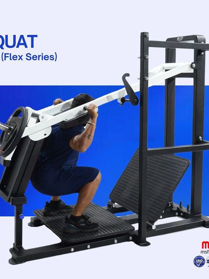 A user performing a squat on the 3-in-1 Flex Series machine. The guided motion ensures safety and proper form, making it suitable for both beginners and advanced lifters.