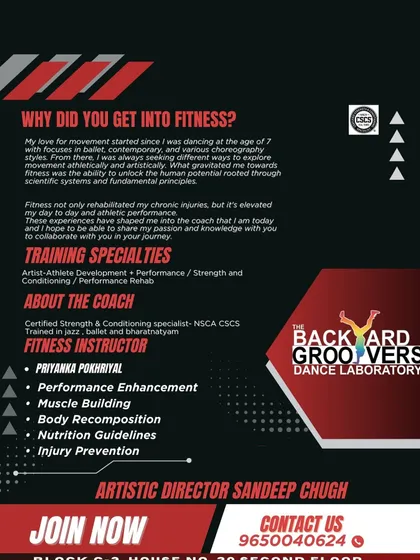 Meet our fitness coach, a certified specialist who understands the unique physical demands of dance. Our program focuses on performance enhancement, muscle building, and nutrition guidelines.