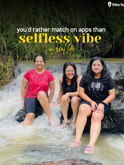 You'd rather match on apps than vibe in real life? I offer something better. This picture of three women laughing by a waterfall is what real connection looks like on my singles-only trips.