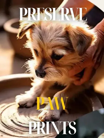 Preserve those precious paw prints. A photo of a cute puppy getting ready to make their mark.