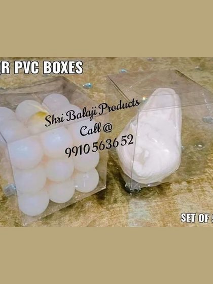 My 3-inch square PVC boxes are very versatile. Here they are shown packaging a bubble candle and a baby shoe-shaped soap.