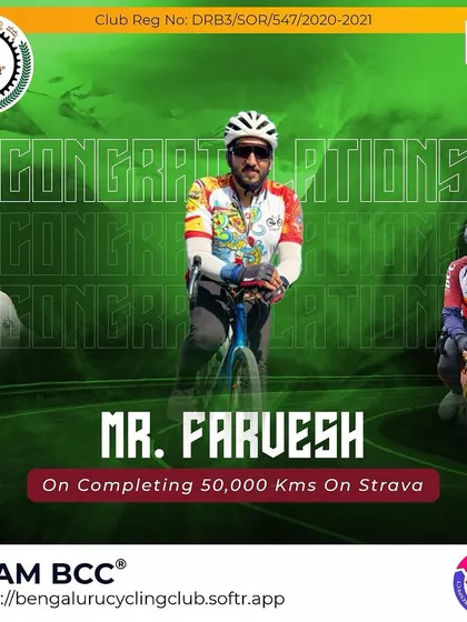Congratulations to Farvesh Ikka for reaching the 50,000 kms milestone on Strava. We are proud to have you in our club.