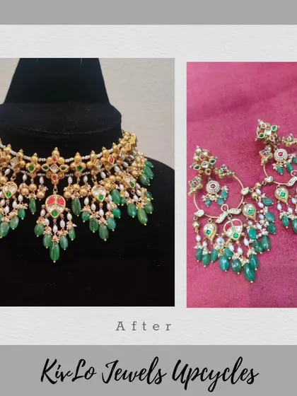 The final, upcycled bridal choker and earrings. It's hard to believe this magnificent set was created from the simpler necklace shown in the "Before" images.