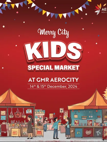 An illustrated poster for the Merry City Kids Special Market. This vibrant graphic invites families to a fun-filled weekend of shopping and activities designed for children.
