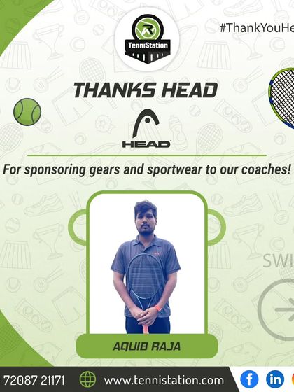 Our coach Aquib Raja, equipped by our sponsor HEAD. We believe in providing our coaches with the best gear to deliver the best training.