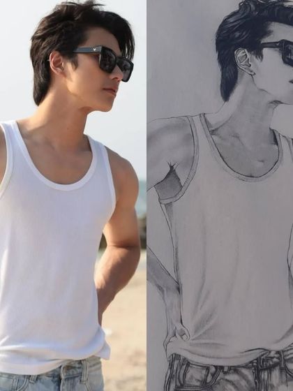 Fan art in the making. Here's a side-by-side of my pencil sketch next to the original photo of Thai actor Ohm Pawat. It's a great way to see how I capture a likeness.