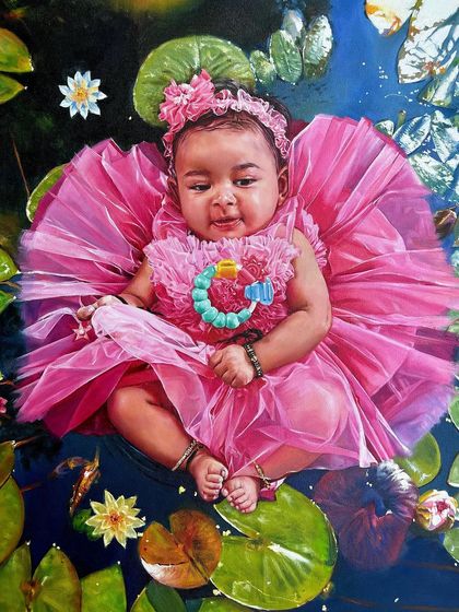 The completed oil painting of my daughter, "Ishanvi." This piece is a celebration of her innocence and is one of my most cherished personal works.