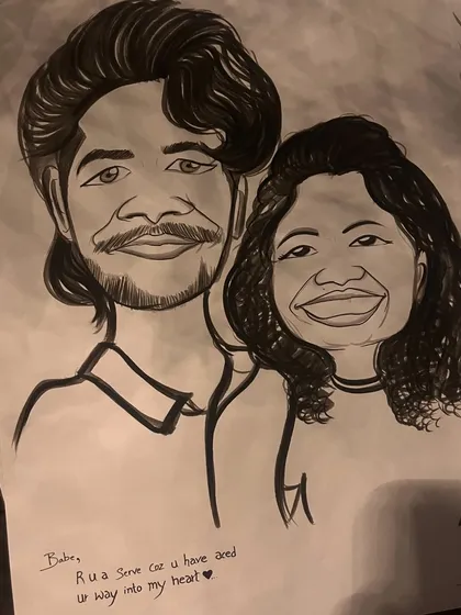 A romantic caricature with a sweet, handwritten message. I can add any personal note you want to make your gift extra special.