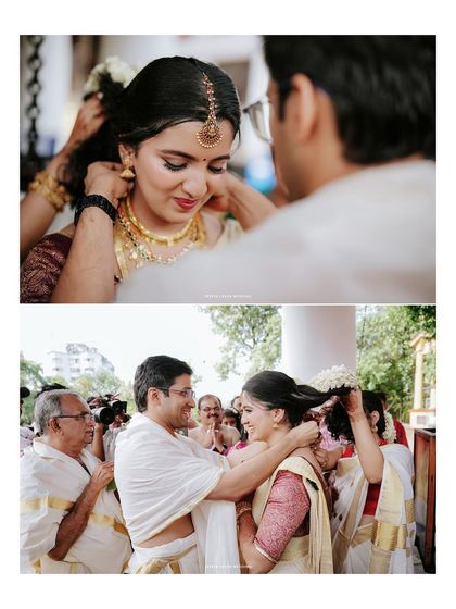 A collage of the sacred thali-tying ceremony, capturing the emotion and significance of the moment.