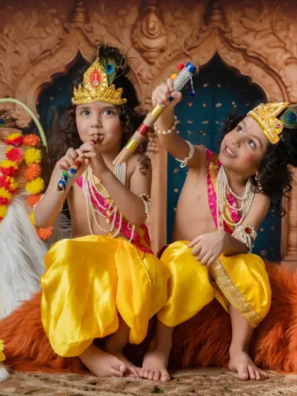 Double the mischief and double the magic! Our themed photoshoots, like this adorable Krishna session for two brothers, are perfect for creating playful and unique memories.