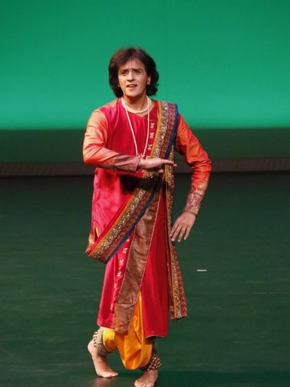 A glimpse of Rajendra in his element during our 'Bahurang' show in Portland. His stage presence and powerful movements are an integral part of our duet performances and the Abhinava Dance Company.