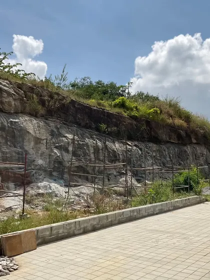 Our design process is deeply connected to the site's context. Here is the natural rock quarry located next to one of our projects, which served as direct inspiration for an interior feature.
