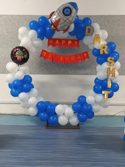 The customized Astronaut theme balloon ring we created for a client in Nerul.