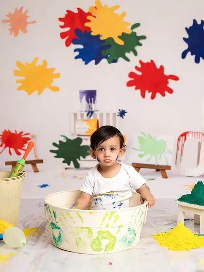 A full view of the vibrant and playful Holi setup in my studio, perfect for capturing the spirit of the festival.