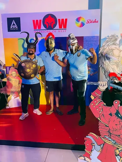 An interactive photo booth we created for the 'Warriors of West' event. We provided fun props and a themed backdrop for team members to capture memories.