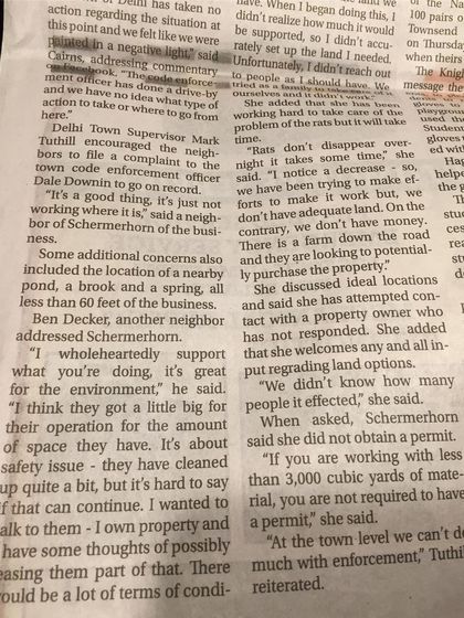 The article continues, quoting a neighbor who supports what I'm doing but acknowledges the space issues. This highlights the core challenge: I grew too fast for the land I have.