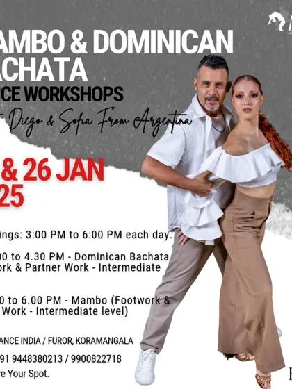 Another announcement for the Mambo and Dominican Bachata workshops with Diego and Sofia. We love kicking off the new year by bringing world class talent to Bangalore.