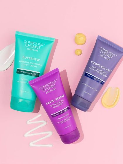We created this flatlay to showcase the textures and vibrant colors of a full body care range. The deliberate arrangement of product swatches gives customers a true sense of the feel and consistency of each cream.