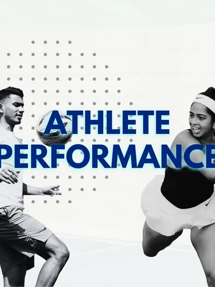 A graphic highlighting our Athlete Performance programs, featuring a male footballer and a female tennis player to show the breadth of athletes we work with.