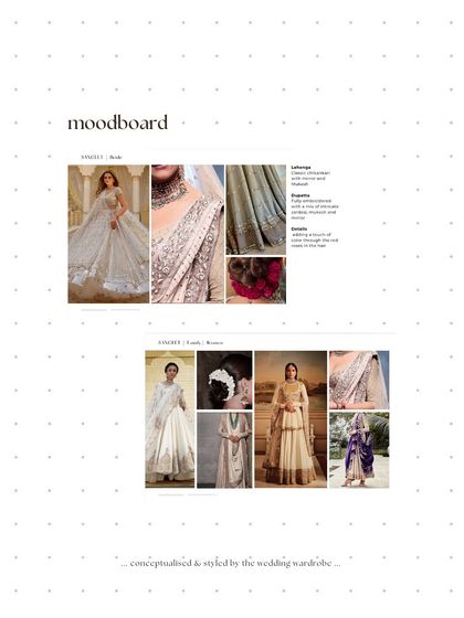 A look at the moodboard we created for a sangeet, conceptualizing an "Ivory Dream" theme for a magical evening in the desert.