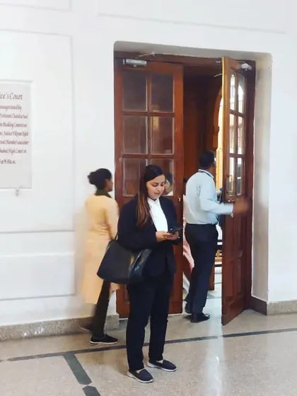 Standing outside the Chief Justice's Court at the Allahabad High Court. Moments like these are part of my routine as I handle cases across different jurisdictions.