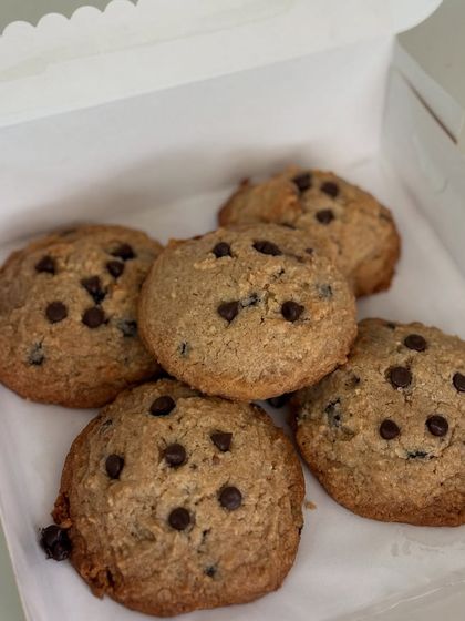 A box of our healthy oats and chocolate chip cookies. They are a great option for a guilt-free snack.