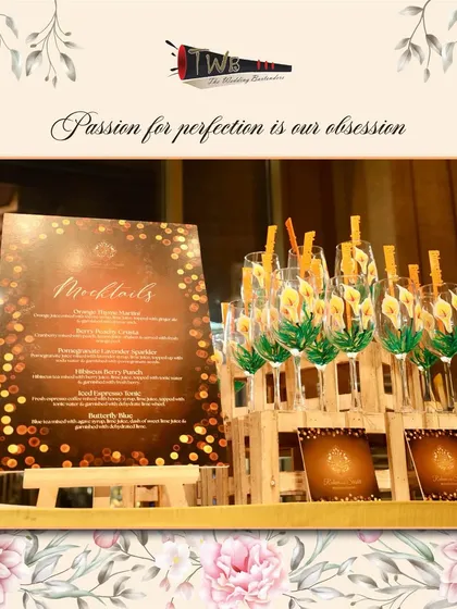 A custom mocktail menu and themed glassware for a reception at Taj Bhopal.